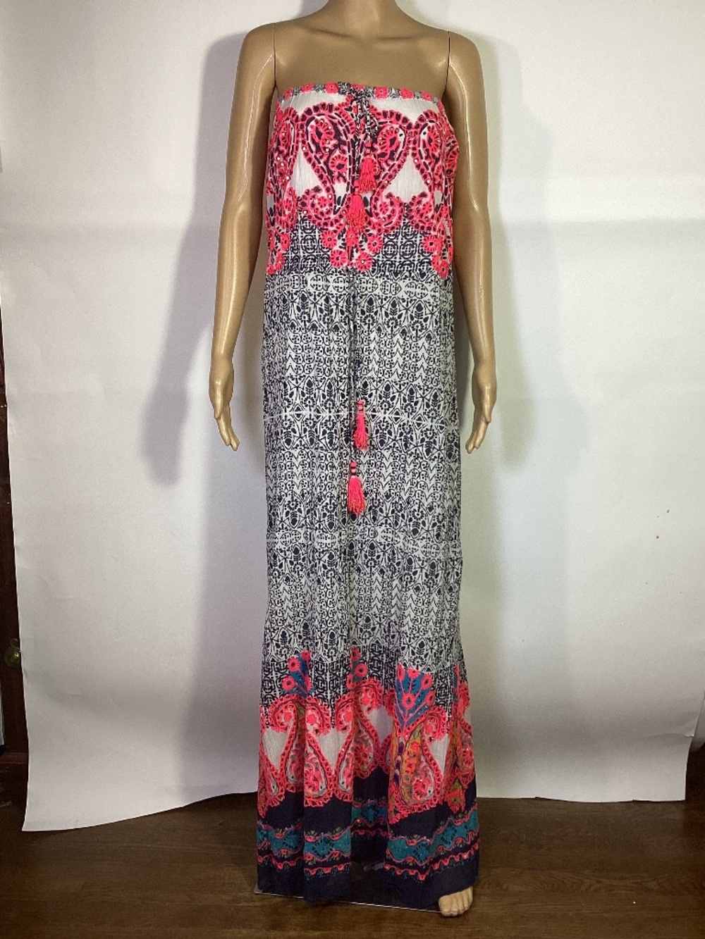 Calypso St. Barth multicolor neon blockprint embellished maxi dress sz M